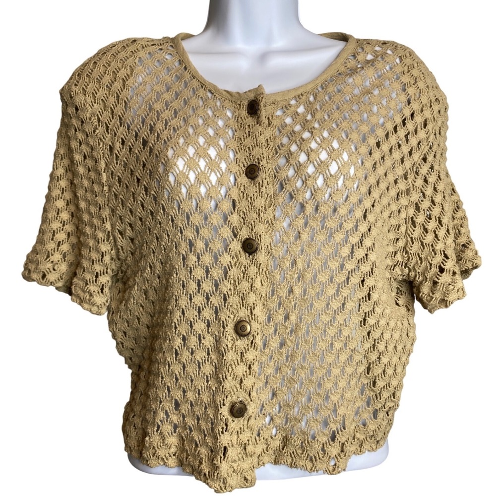 Fiber Arts Womens Crochet Knit Cardigan Est Sz M/L Short Sleeve Open Knit Boho